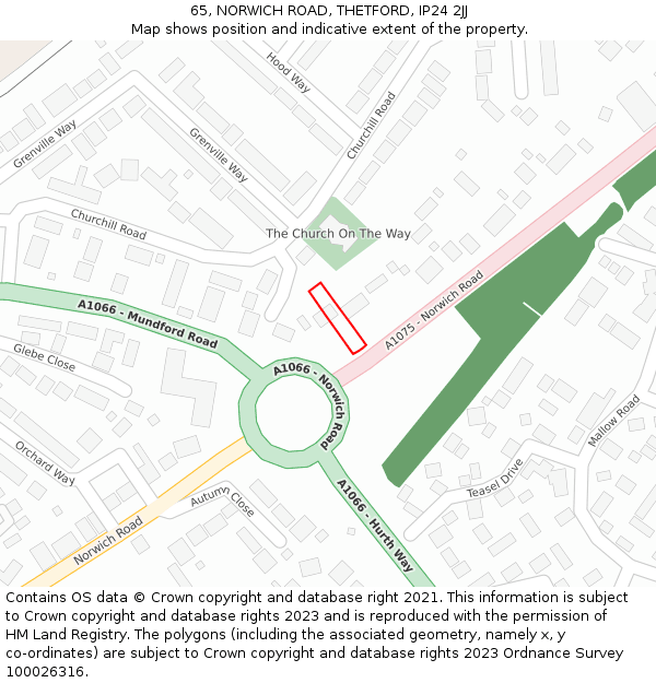 65, NORWICH ROAD, THETFORD, IP24 2JJ: Location map and indicative extent of plot