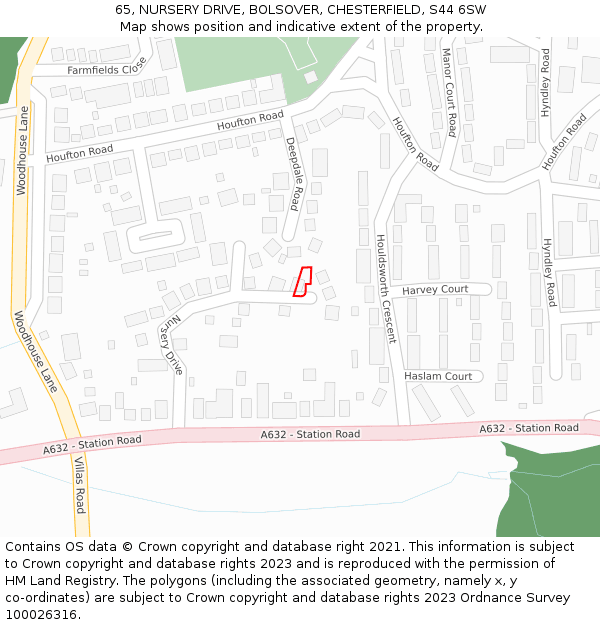 65, NURSERY DRIVE, BOLSOVER, CHESTERFIELD, S44 6SW: Location map and indicative extent of plot