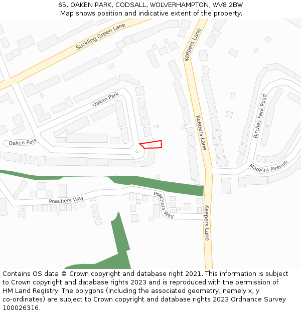 65, OAKEN PARK, CODSALL, WOLVERHAMPTON, WV8 2BW: Location map and indicative extent of plot