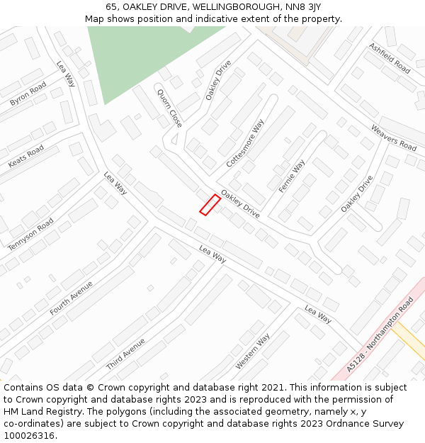 65, OAKLEY DRIVE, WELLINGBOROUGH, NN8 3JY: Location map and indicative extent of plot