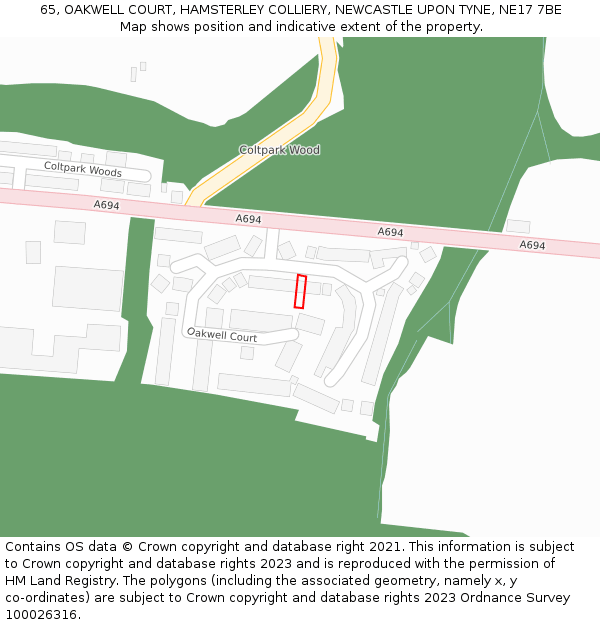 65, OAKWELL COURT, HAMSTERLEY COLLIERY, NEWCASTLE UPON TYNE, NE17 7BE: Location map and indicative extent of plot