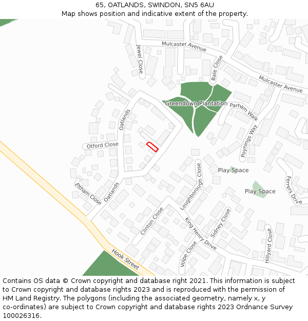 65, OATLANDS, SWINDON, SN5 6AU: Location map and indicative extent of plot