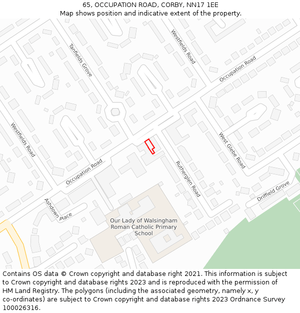 65, OCCUPATION ROAD, CORBY, NN17 1EE: Location map and indicative extent of plot