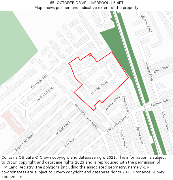 65, OCTOBER DRIVE, LIVERPOOL, L6 4ET: Location map and indicative extent of plot