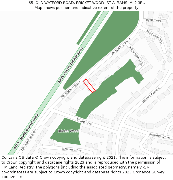 65, OLD WATFORD ROAD, BRICKET WOOD, ST ALBANS, AL2 3RU: Location map and indicative extent of plot