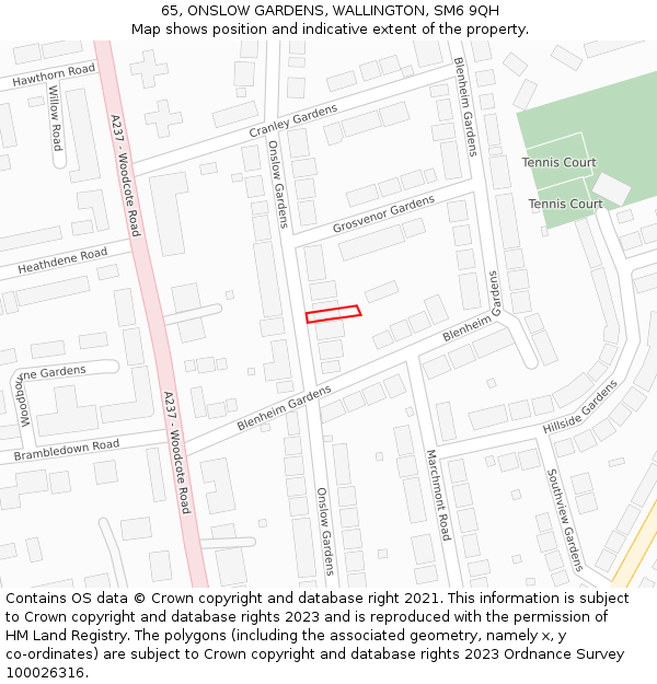 65, ONSLOW GARDENS, WALLINGTON, SM6 9QH: Location map and indicative extent of plot