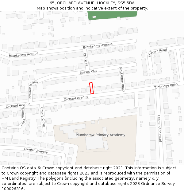 65, ORCHARD AVENUE, HOCKLEY, SS5 5BA: Location map and indicative extent of plot