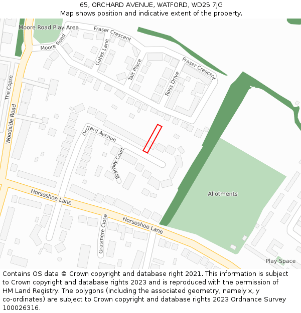 65, ORCHARD AVENUE, WATFORD, WD25 7JG: Location map and indicative extent of plot