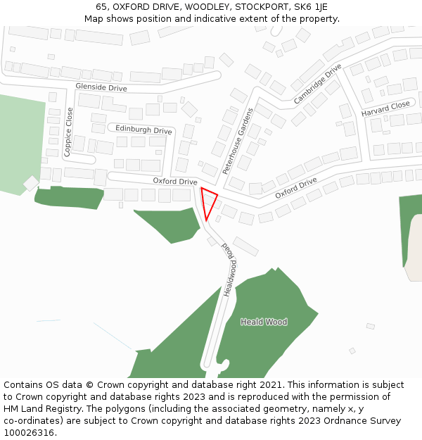 65, OXFORD DRIVE, WOODLEY, STOCKPORT, SK6 1JE: Location map and indicative extent of plot