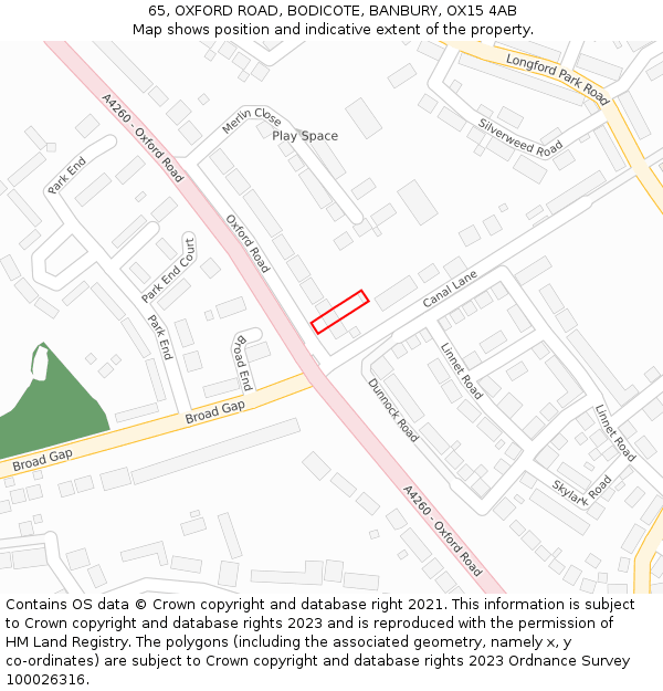 65, OXFORD ROAD, BODICOTE, BANBURY, OX15 4AB: Location map and indicative extent of plot