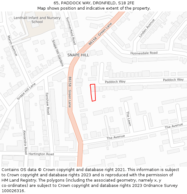 65, PADDOCK WAY, DRONFIELD, S18 2FE: Location map and indicative extent of plot