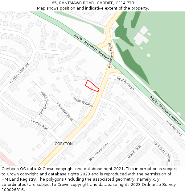 65, PANTMAWR ROAD, CARDIFF, CF14 7TB: Location map and indicative extent of plot