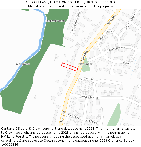 65, PARK LANE, FRAMPTON COTTERELL, BRISTOL, BS36 2HA: Location map and indicative extent of plot