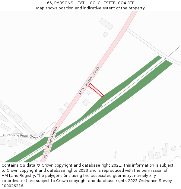 65, PARSONS HEATH, COLCHESTER, CO4 3EP: Location map and indicative extent of plot