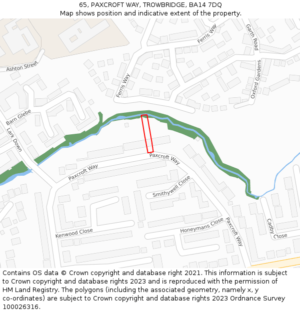 65, PAXCROFT WAY, TROWBRIDGE, BA14 7DQ: Location map and indicative extent of plot