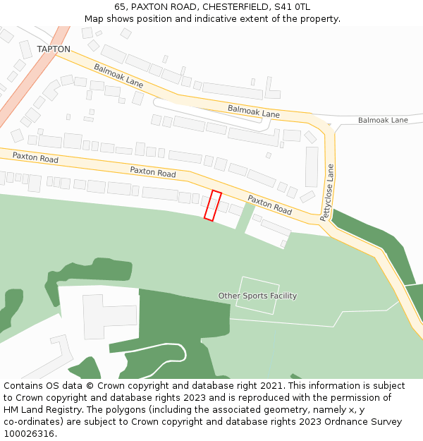 65, PAXTON ROAD, CHESTERFIELD, S41 0TL: Location map and indicative extent of plot