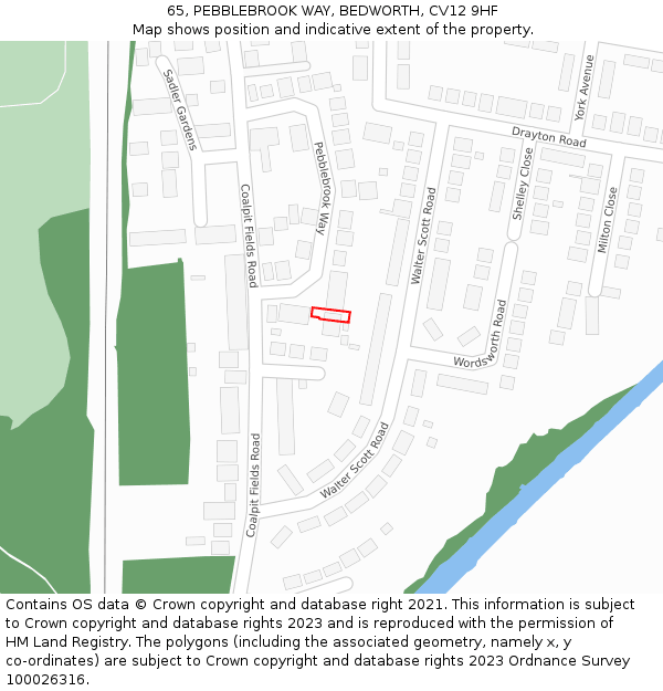 65, PEBBLEBROOK WAY, BEDWORTH, CV12 9HF: Location map and indicative extent of plot