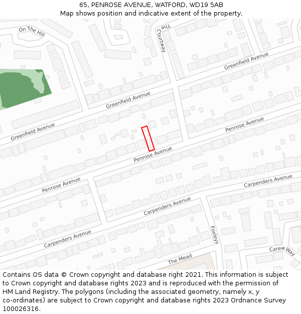 65, PENROSE AVENUE, WATFORD, WD19 5AB: Location map and indicative extent of plot