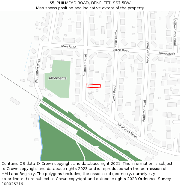 65, PHILMEAD ROAD, BENFLEET, SS7 5DW: Location map and indicative extent of plot