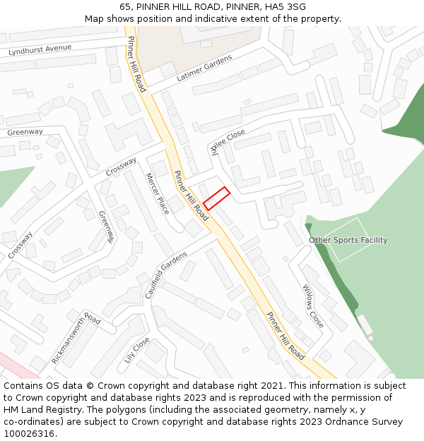 65, PINNER HILL ROAD, PINNER, HA5 3SG: Location map and indicative extent of plot