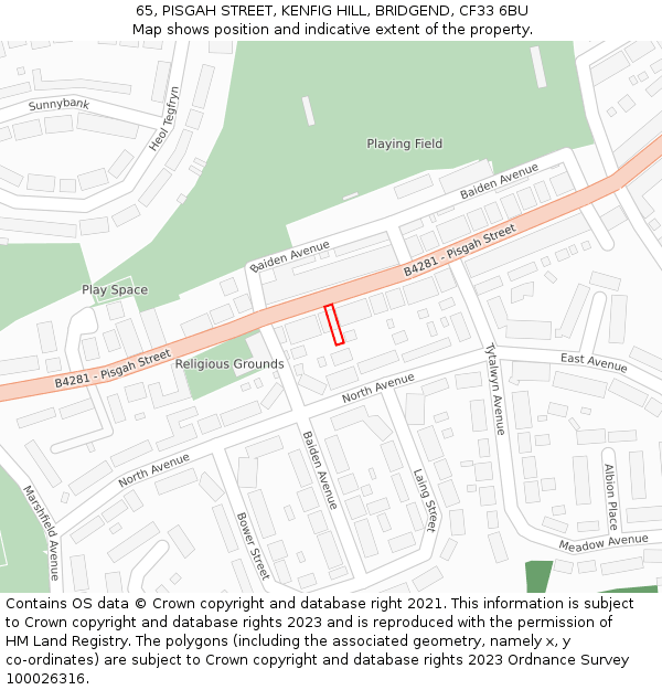 65, PISGAH STREET, KENFIG HILL, BRIDGEND, CF33 6BU: Location map and indicative extent of plot