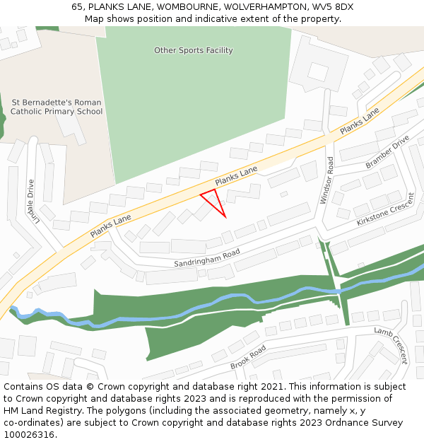 65, PLANKS LANE, WOMBOURNE, WOLVERHAMPTON, WV5 8DX: Location map and indicative extent of plot