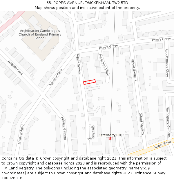 65, POPES AVENUE, TWICKENHAM, TW2 5TD: Location map and indicative extent of plot