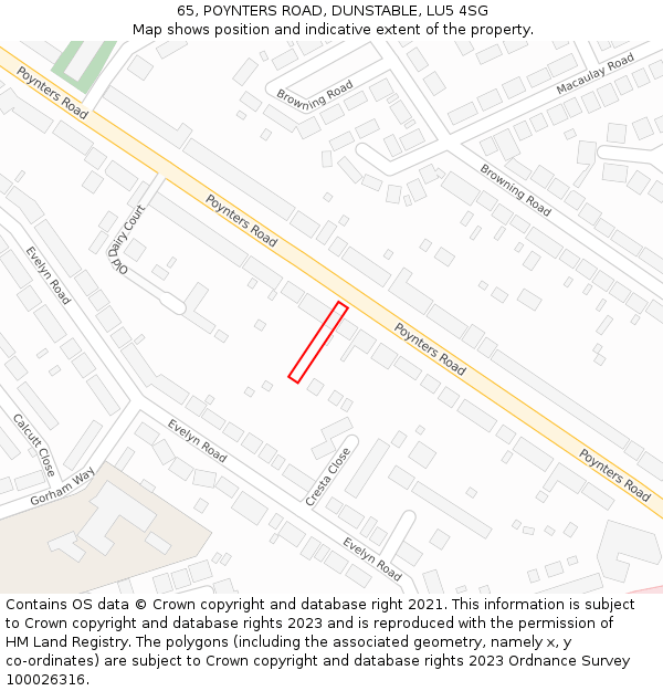 65, POYNTERS ROAD, DUNSTABLE, LU5 4SG: Location map and indicative extent of plot