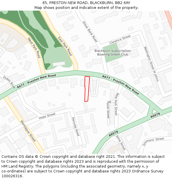 65, PRESTON NEW ROAD, BLACKBURN, BB2 6AY: Location map and indicative extent of plot