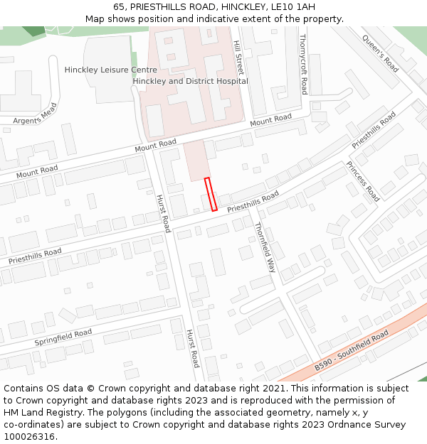 65, PRIESTHILLS ROAD, HINCKLEY, LE10 1AH: Location map and indicative extent of plot