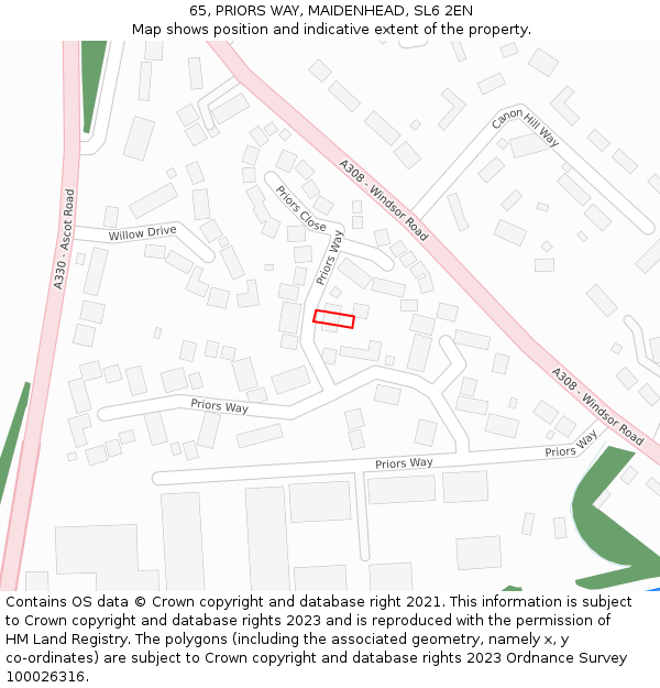 65, PRIORS WAY, MAIDENHEAD, SL6 2EN: Location map and indicative extent of plot