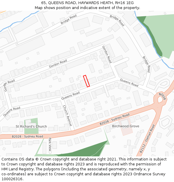 65, QUEENS ROAD, HAYWARDS HEATH, RH16 1EG: Location map and indicative extent of plot