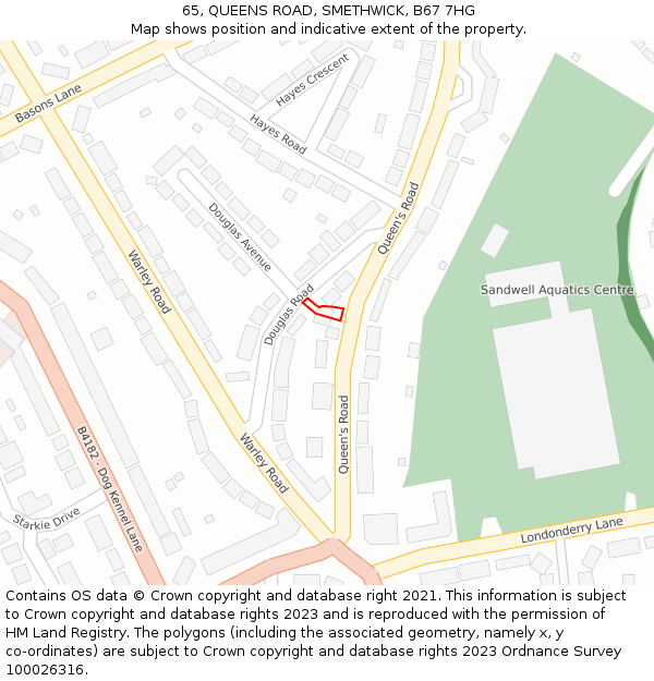 65, QUEENS ROAD, SMETHWICK, B67 7HG: Location map and indicative extent of plot