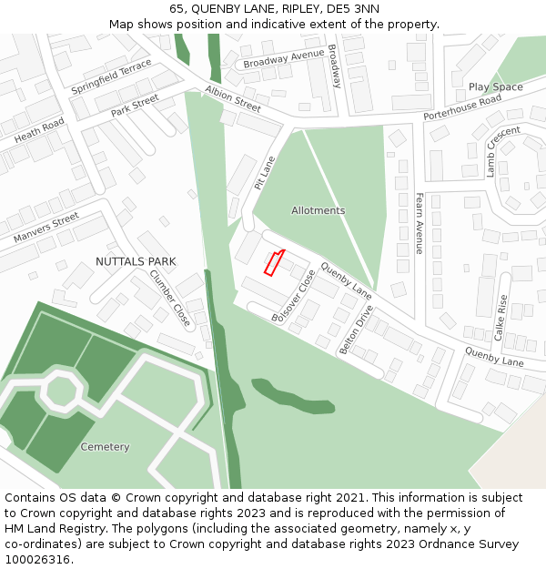 65, QUENBY LANE, RIPLEY, DE5 3NN: Location map and indicative extent of plot