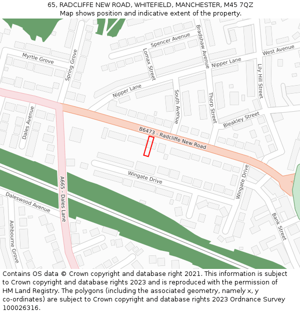 65, RADCLIFFE NEW ROAD, WHITEFIELD, MANCHESTER, M45 7QZ: Location map and indicative extent of plot