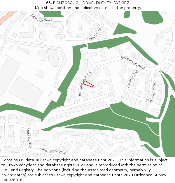 65, RICHBOROUGH DRIVE, DUDLEY, DY1 3PZ: Location map and indicative extent of plot