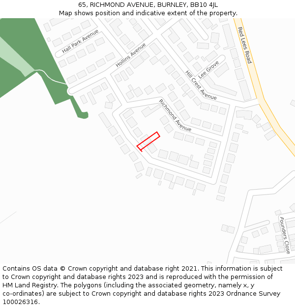 65, RICHMOND AVENUE, BURNLEY, BB10 4JL: Location map and indicative extent of plot