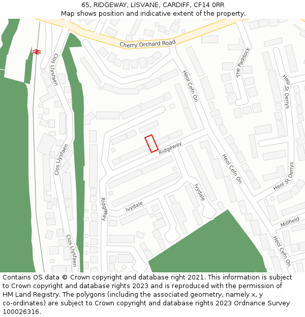 65, RIDGEWAY, LISVANE, CARDIFF, CF14 0RR: Location map and indicative extent of plot