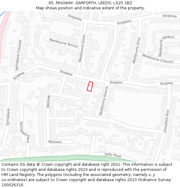 65, RINGWAY, GARFORTH, LEEDS, LS25 1BZ: Location map and indicative extent of plot