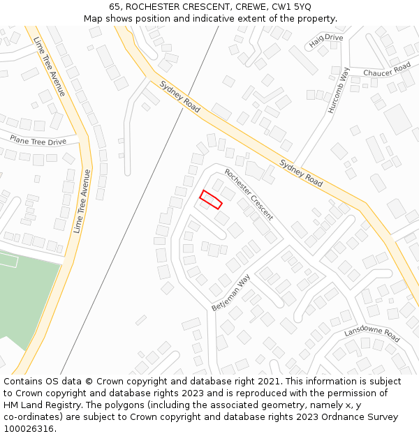 65, ROCHESTER CRESCENT, CREWE, CW1 5YQ: Location map and indicative extent of plot