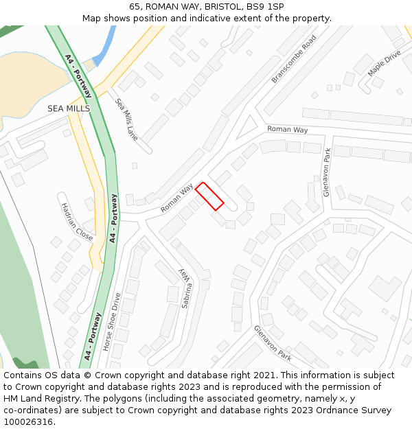 65, ROMAN WAY, BRISTOL, BS9 1SP: Location map and indicative extent of plot