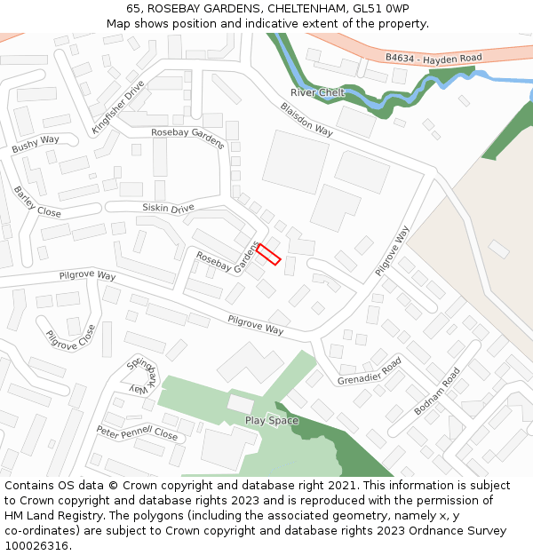 65, ROSEBAY GARDENS, CHELTENHAM, GL51 0WP: Location map and indicative extent of plot