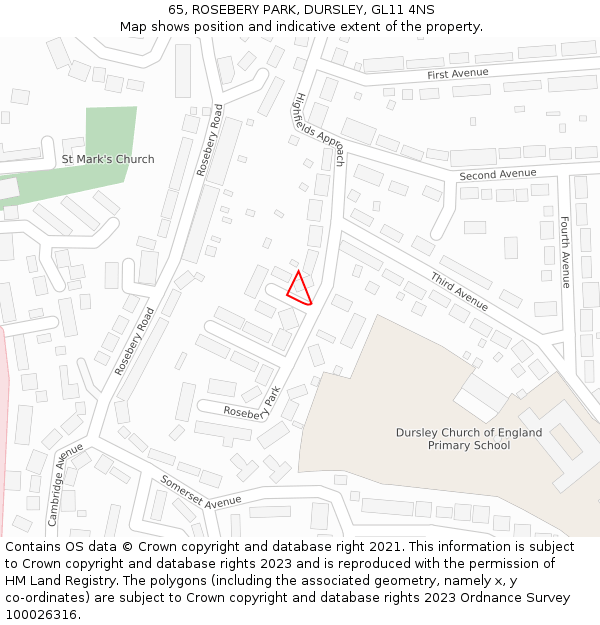 65, ROSEBERY PARK, DURSLEY, GL11 4NS: Location map and indicative extent of plot