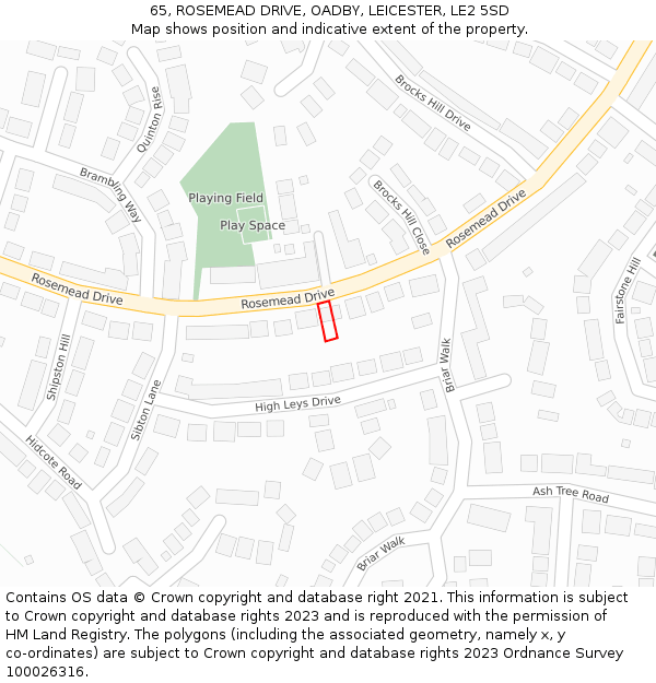 65, ROSEMEAD DRIVE, OADBY, LEICESTER, LE2 5SD: Location map and indicative extent of plot