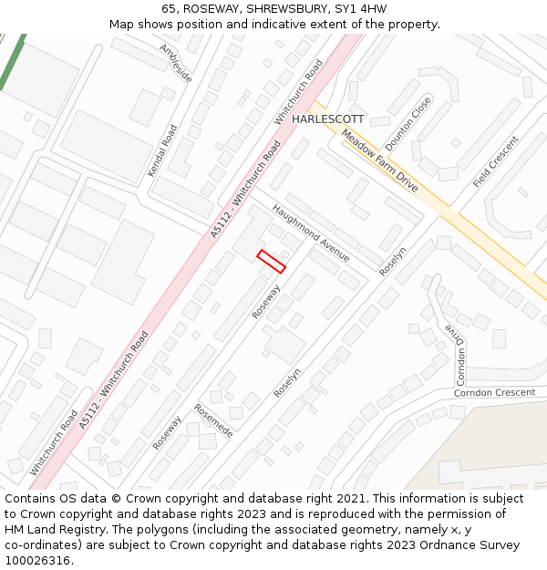 65, ROSEWAY, SHREWSBURY, SY1 4HW: Location map and indicative extent of plot