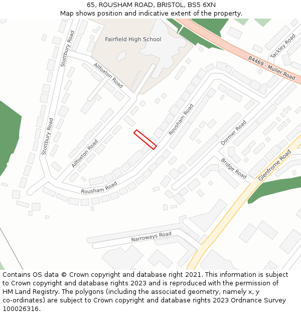 65, ROUSHAM ROAD, BRISTOL, BS5 6XN: Location map and indicative extent of plot