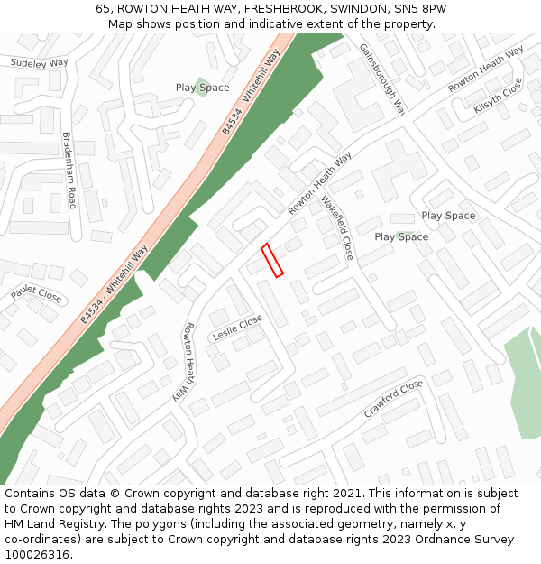 65, ROWTON HEATH WAY, FRESHBROOK, SWINDON, SN5 8PW: Location map and indicative extent of plot