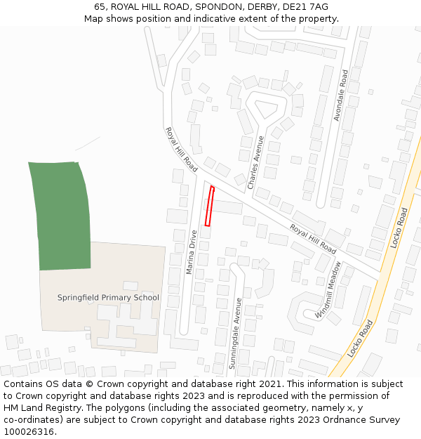 65, ROYAL HILL ROAD, SPONDON, DERBY, DE21 7AG: Location map and indicative extent of plot