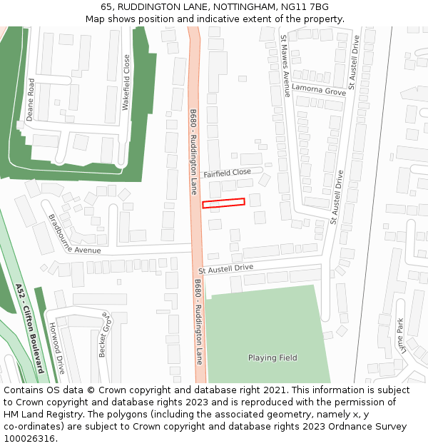 65, RUDDINGTON LANE, NOTTINGHAM, NG11 7BG: Location map and indicative extent of plot