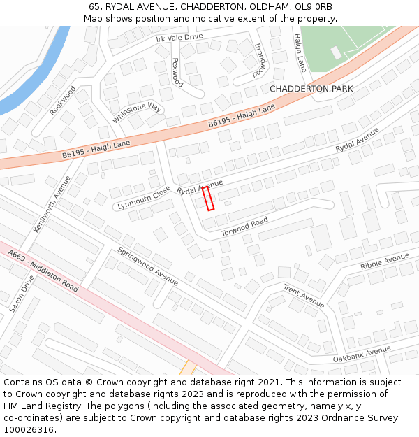 65, RYDAL AVENUE, CHADDERTON, OLDHAM, OL9 0RB: Location map and indicative extent of plot